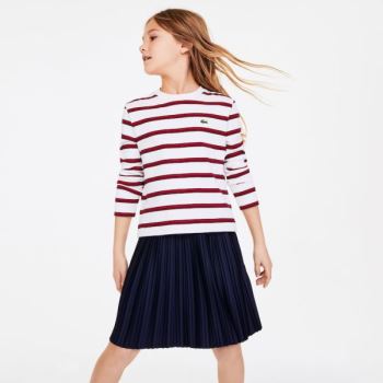 Lacoste Print Thick Cotton Nautical Top - Tričko Dětské Bílé / Červené / Tmavě Blankyt Blankyt | CZ-